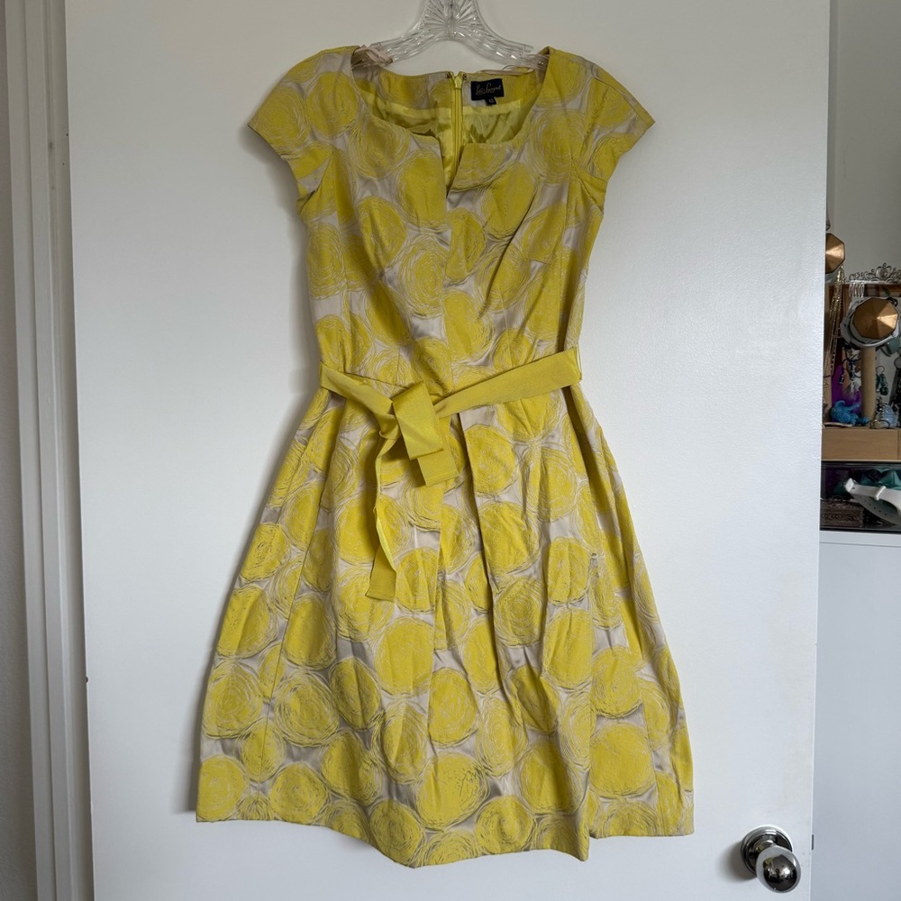 Luisa Spagnoli Yellow Floral Belted Midi Dress